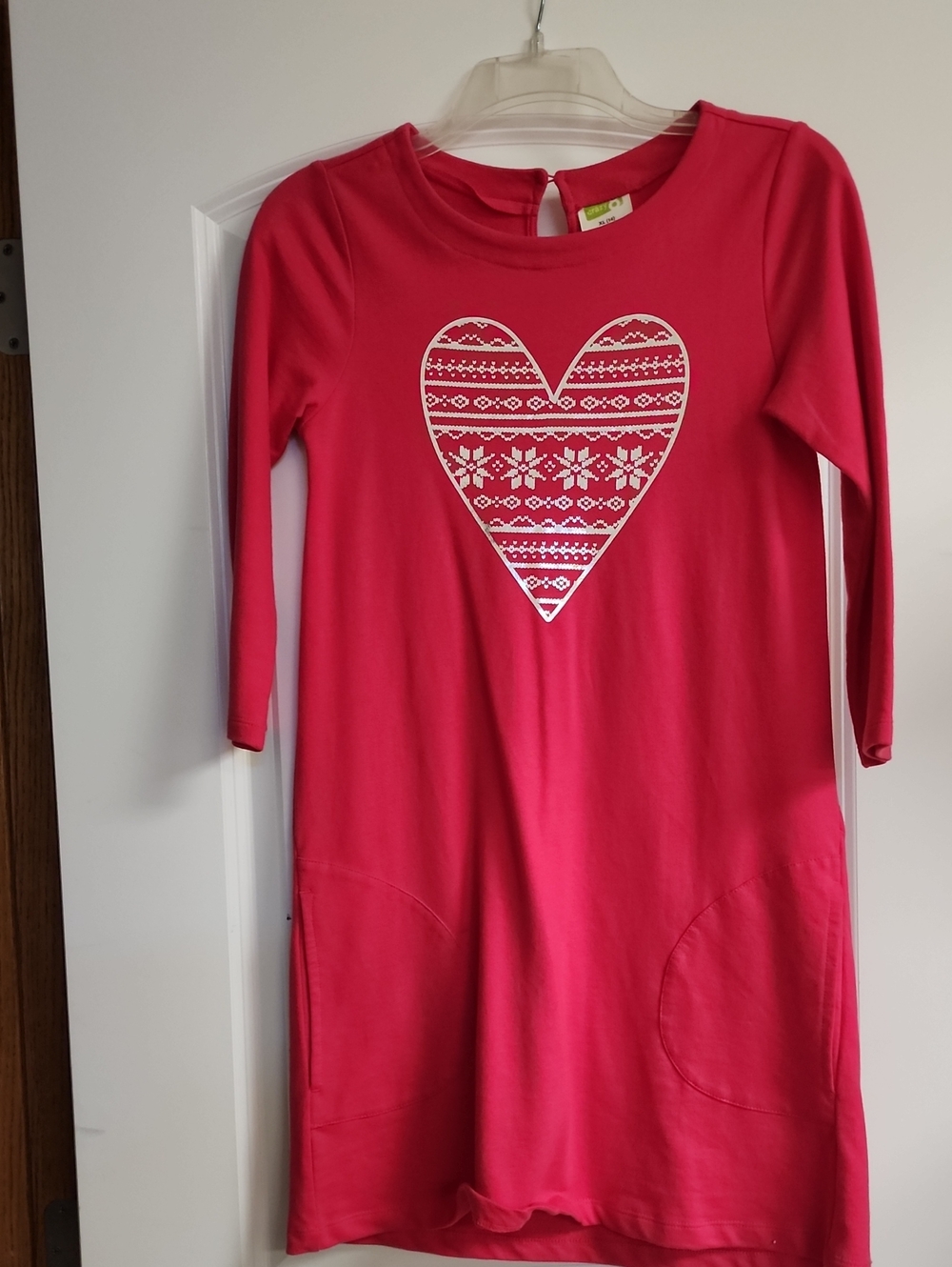 Crazy 8 Girls Vintage 2015 Holiday Fair Isle Heart Pocket Dress Pink XL 14 EUC